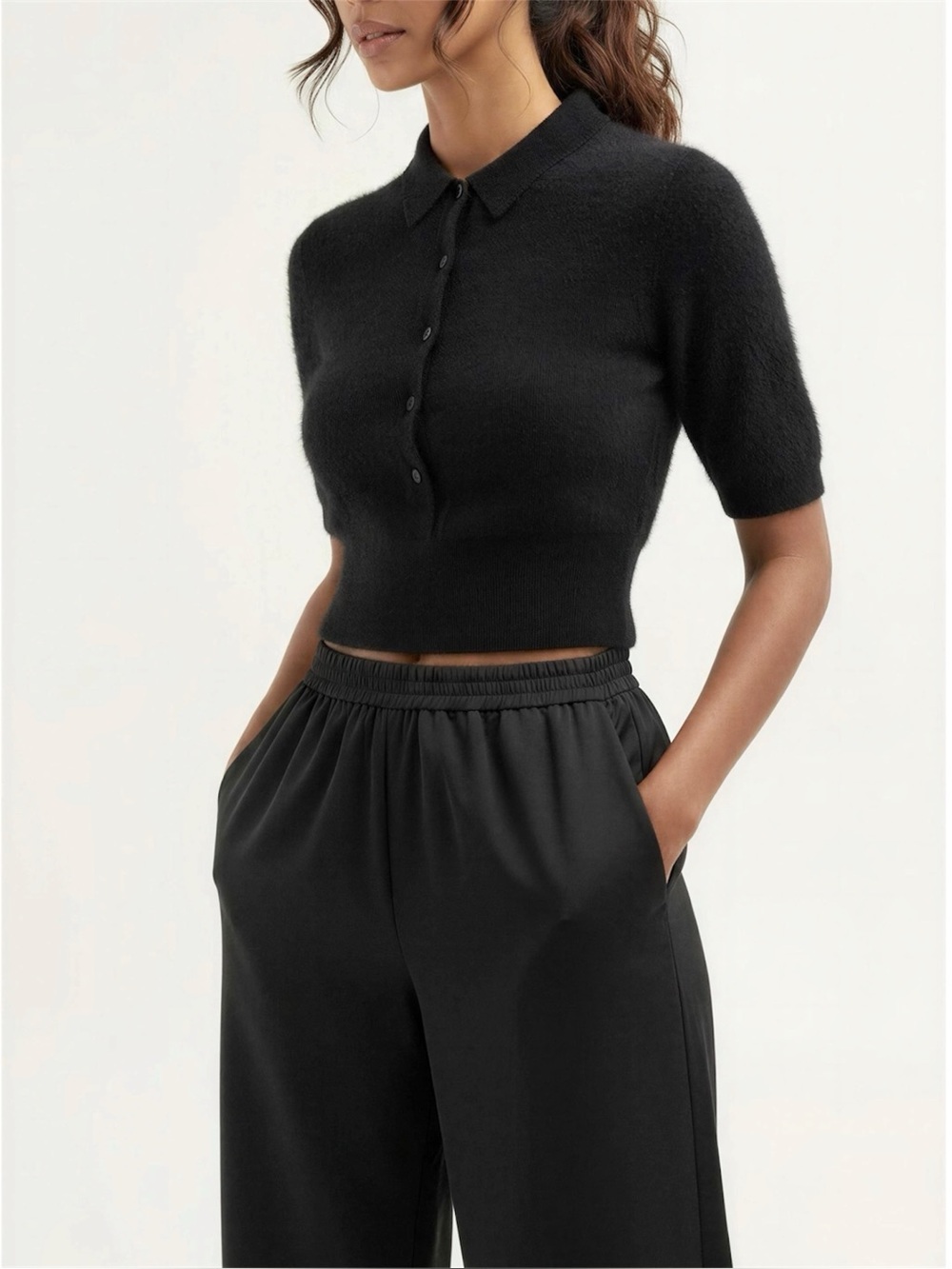 NEW NAKEDCASHMERE Maisie Brushed Cashmere Collared Sweater, Black, XS/SM